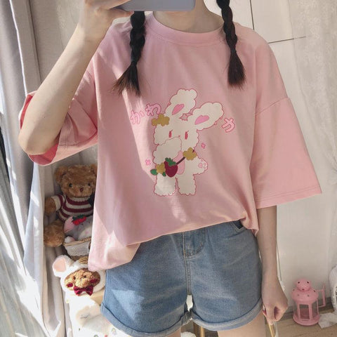 Shy Bunny Cartoon Tee T-Shirt Tokyo Dreams 