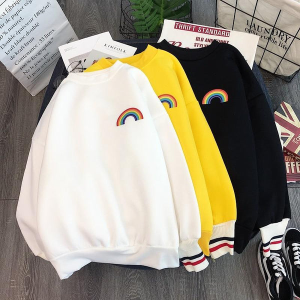 Embroidered Rainbow Kawaii Sweatshirt (Black, Yellow, White) Tops Tokyo Dreams 