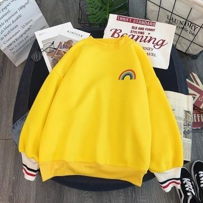 Embroidered Rainbow Kawaii Sweatshirt (Black, Yellow, White) Tops Tokyo Dreams Yellow XXL 
