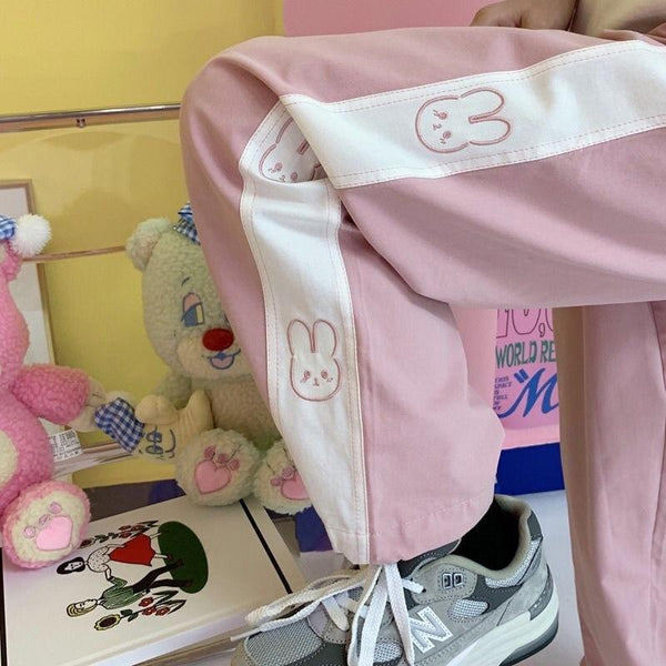 Cartoon Bunny Soft Kawaii Joggers (Pink, Blue, Black) Pants Tokyo Dreams 