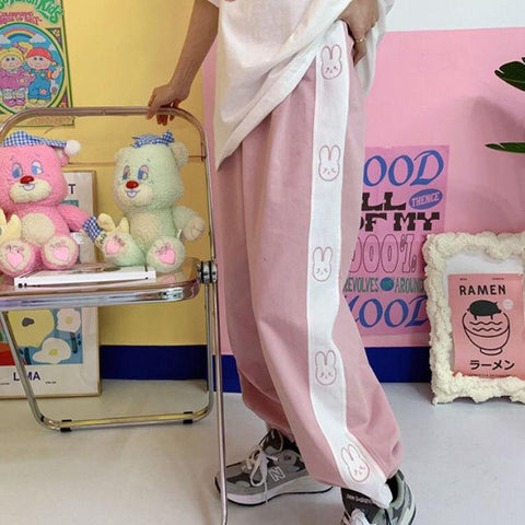 Cartoon Bunny Soft Kawaii Joggers (Pink, Blue, Black) Pants Tokyo Dreams Pink M 
