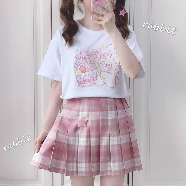 Creamy Bunny Cartoon Tee (Pink, White) T-Shirt Tokyo Dreams 