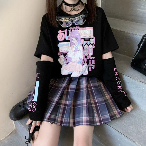 Anime Girl Tee and Sleeves (Black, White) T-Shirt Tokyo Dreams 