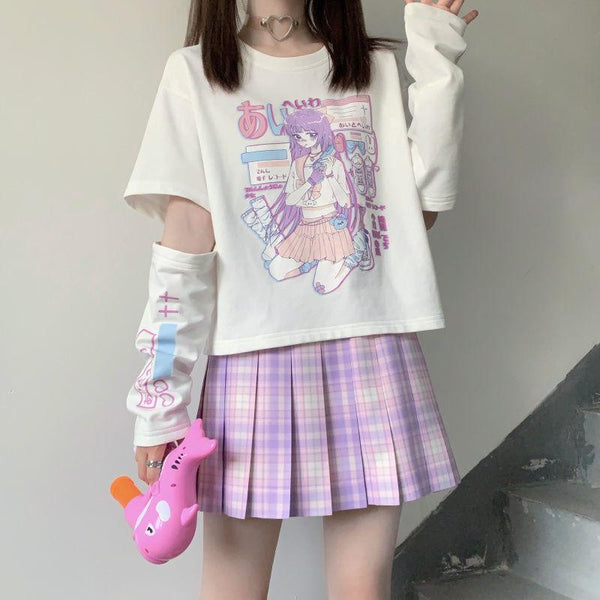 Anime Girl Tee and Sleeves (Black, White) T-Shirt Tokyo Dreams 
