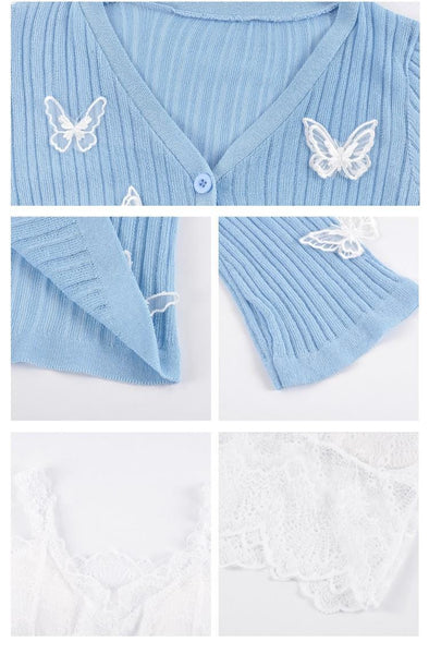 Butterfly Crop Top Cardigan (Blue, Pink, White, Black) Cardigan Tokyo Dreams 
