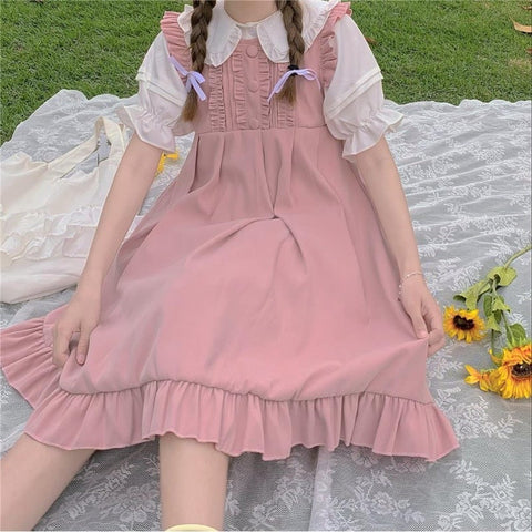 Japanese Ruffled Kawaii Sundress (Pink, Blue) Dress Tokyo Dreams 