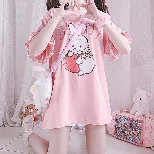 Strawberry Bunny Pink Kawaii Tee T-Shirt Tokyo Dreams 