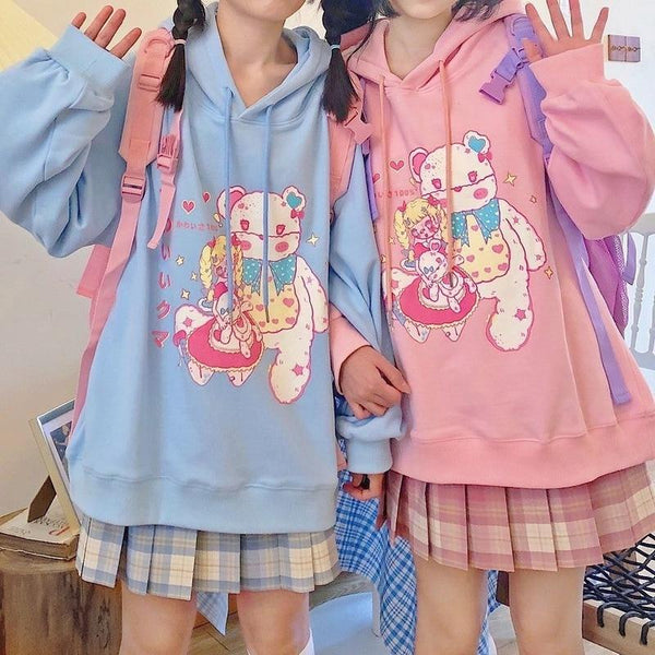 Kawaii Girl Pastel Hoodie (Blue, Pink) Hoodie Tokyo Dreams 