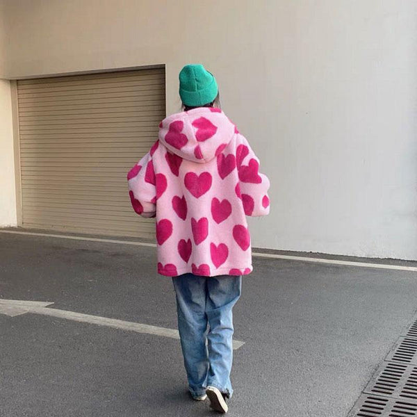 Harajuku Hearts Faux Fur Hoodie Hoodie Tokyo Dreams 
