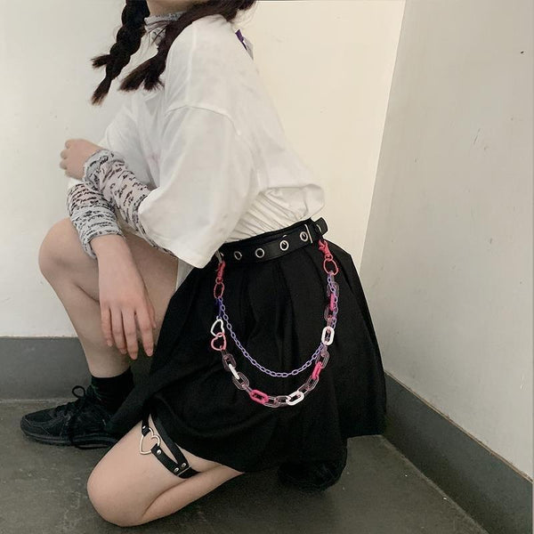 Colorful Hearts Chain Leather Belt Belt Tokyo Dreams 