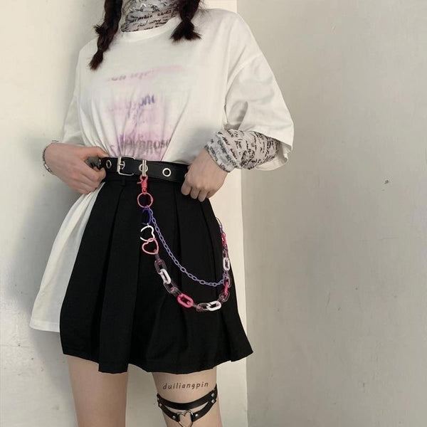 Colorful Hearts Chain Leather Belt Belt Tokyo Dreams 