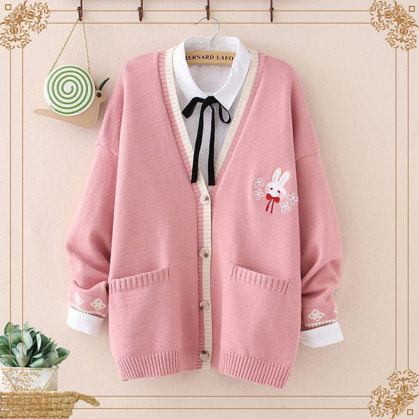 Mori Bunny Knitted Cardigan (Navy Blue, Cream, Pink) Cardigan Tokyo Dreams 