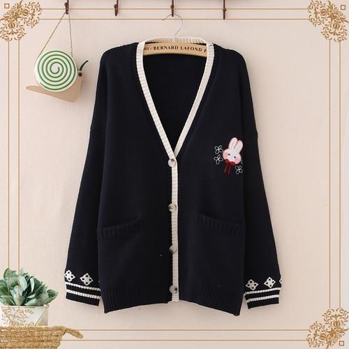 Mori Bunny Knitted Cardigan (Navy Blue, Cream, Pink) Cardigan Tokyo Dreams One Size Outside US Navy