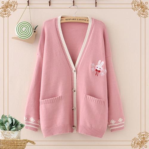 Mori Bunny Knitted Cardigan (Navy Blue, Cream, Pink) Cardigan Tokyo Dreams One Size Outside US Pink