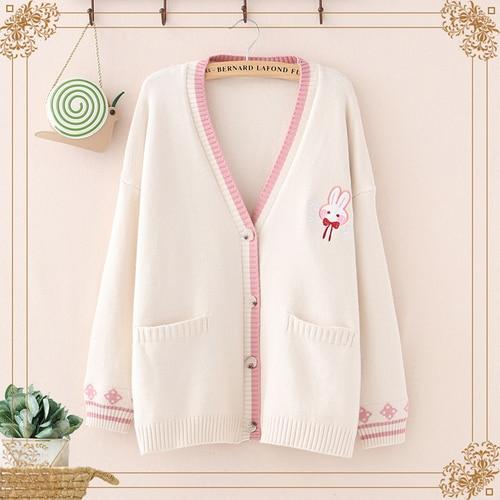 Mori Bunny Knitted Cardigan (Navy Blue, Cream, Pink) Cardigan Tokyo Dreams One Size Outside US Creamy-white