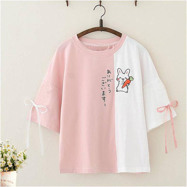 Japanese Kawaii Bow Bunny Tee (Pink, Green) T-Shirt Tokyo Dreams Pink L 