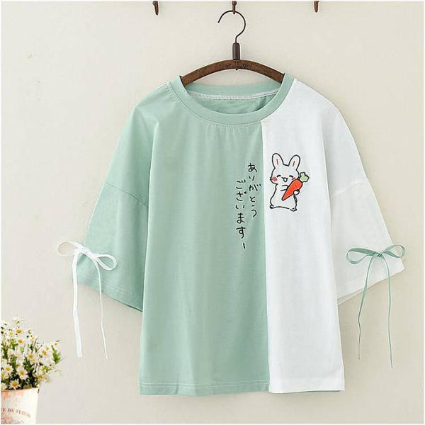 Japanese Kawaii Bow Bunny Tee (Pink, Green) T-Shirt Tokyo Dreams Green 2XL 