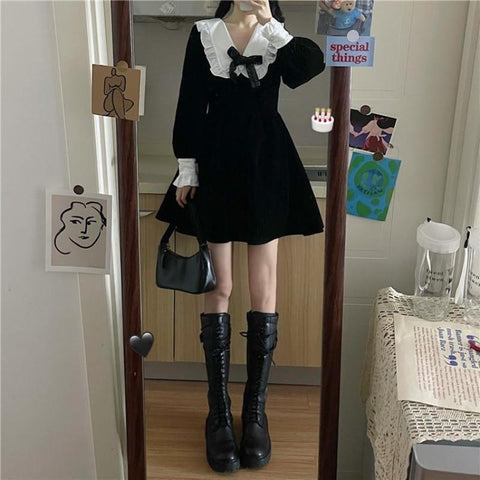 Kawaii Goth Black Bow Dress Dress Tokyo Dreams 