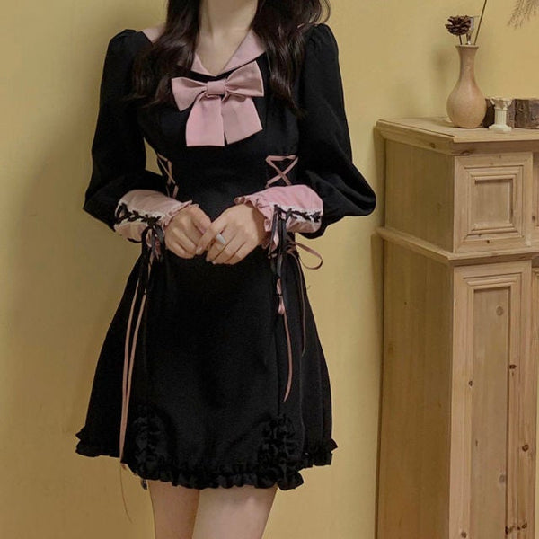 Vintage Style Kawaii Bow Dress Dress Tokyo Dreams Black S 