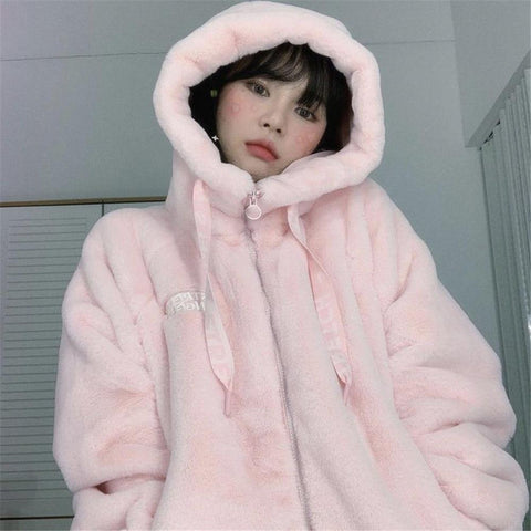 Faux Fur Pink Plush Hoodie Hoodie Tokyo Dreams 
