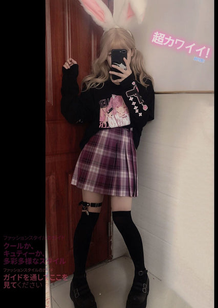 Anime Catgirl Harajuku Tee and Sleeves (Black, White) T-Shirt Tokyo Dreams 