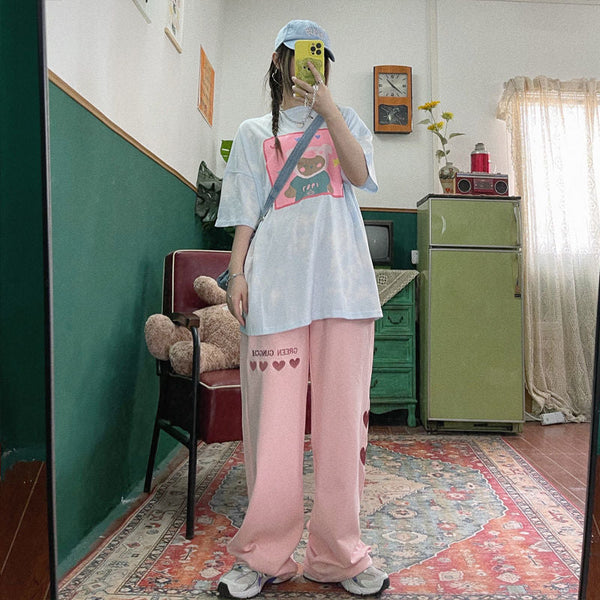 Kawaii Hearts Harajuku Sweatpants (Blue, Pink, Black) Pants Tokyo Dreams 