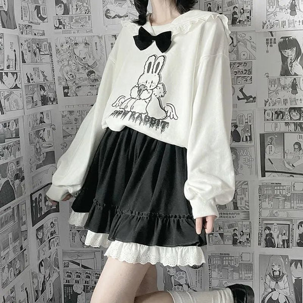Lolita Girl Japanese Lace Skirt (Black, White) Skirt Tokyo Dreams 