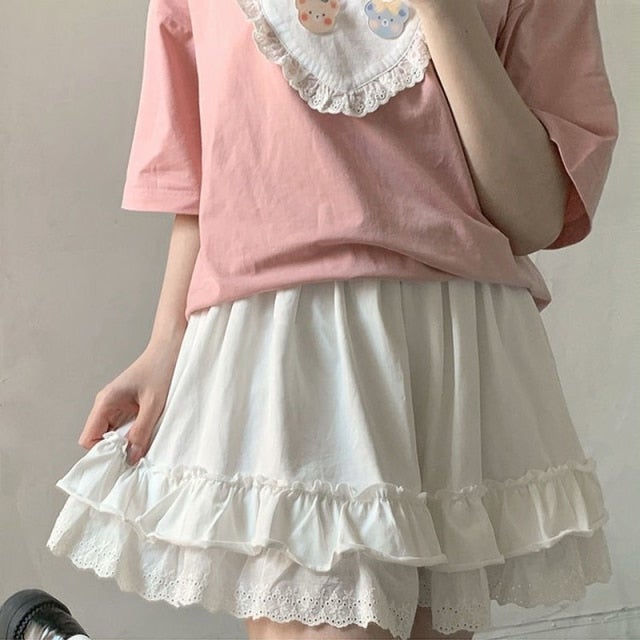 Lolita Girl Japanese Lace Skirt (Black, White) Skirt Tokyo Dreams white XXL 