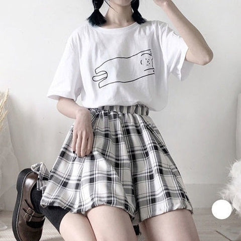 Harajuku Plaid High Waist Skirt (Black, White) Skirt Tokyo Dreams 