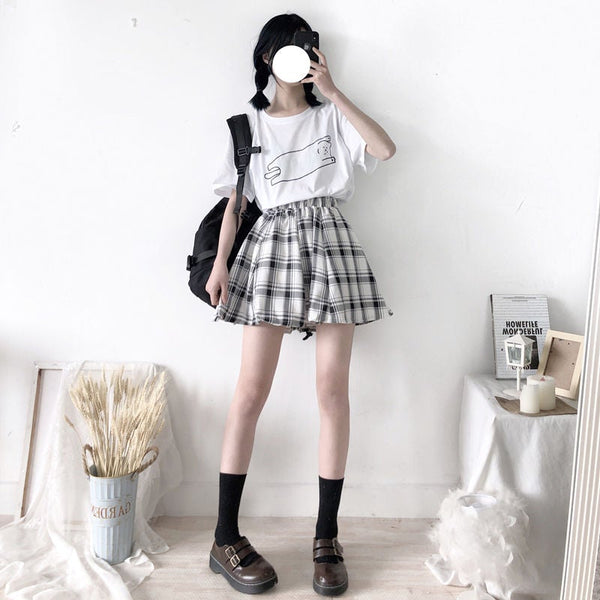 Harajuku Plaid High Waist Skirt (Black, White) Skirt Tokyo Dreams 