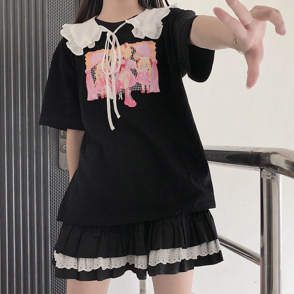 Gothic Lace Ruffled Skirt (Black, White) Skirt Tokyo Dreams 