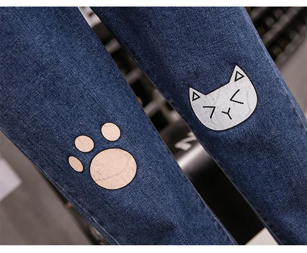 "Kitty Paw" High Waist Jeans - Tokyo Dreams