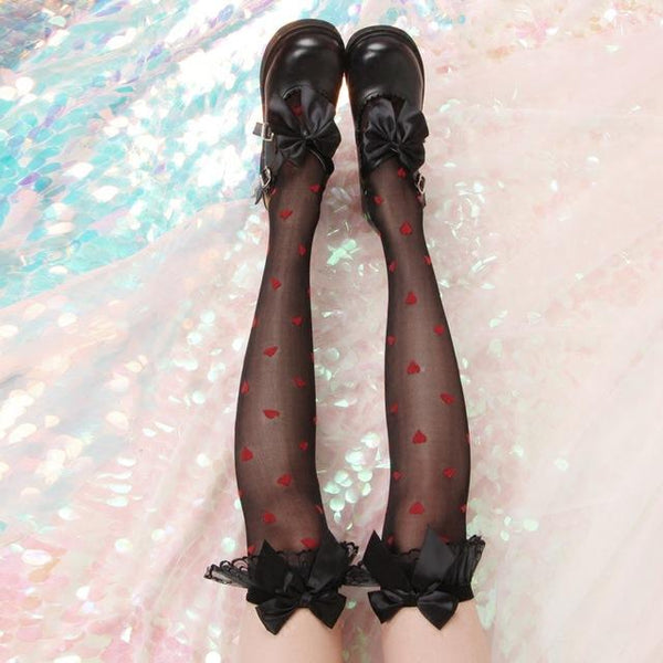Lovely Lace Heart Stockings - Tokyo Dreams