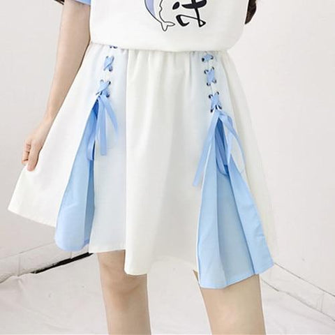 High Waist Lace Up Pleated Tutu Skirt - Tokyo Dreams