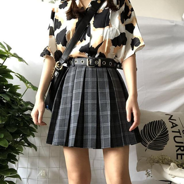 Casual Pleated High Waist Skirt (Black, Grey) Skirt Tokyo Dreams Dark Grey L 